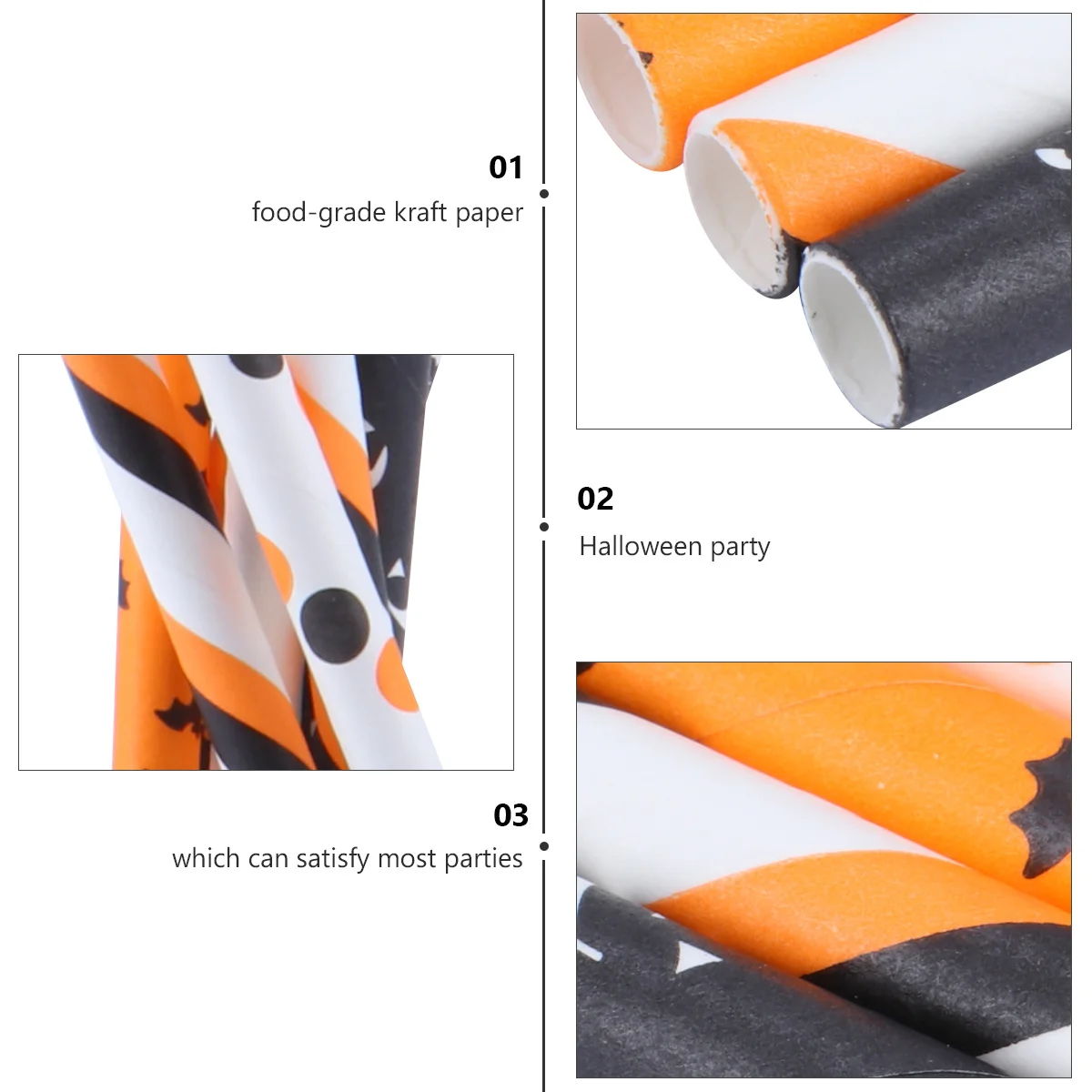 

250Pcs Halloween Party Straws Kraft Paper Eco Friendly Durable Paper Drinking Straws Smoothies Coffee Tea Wedding Celebration