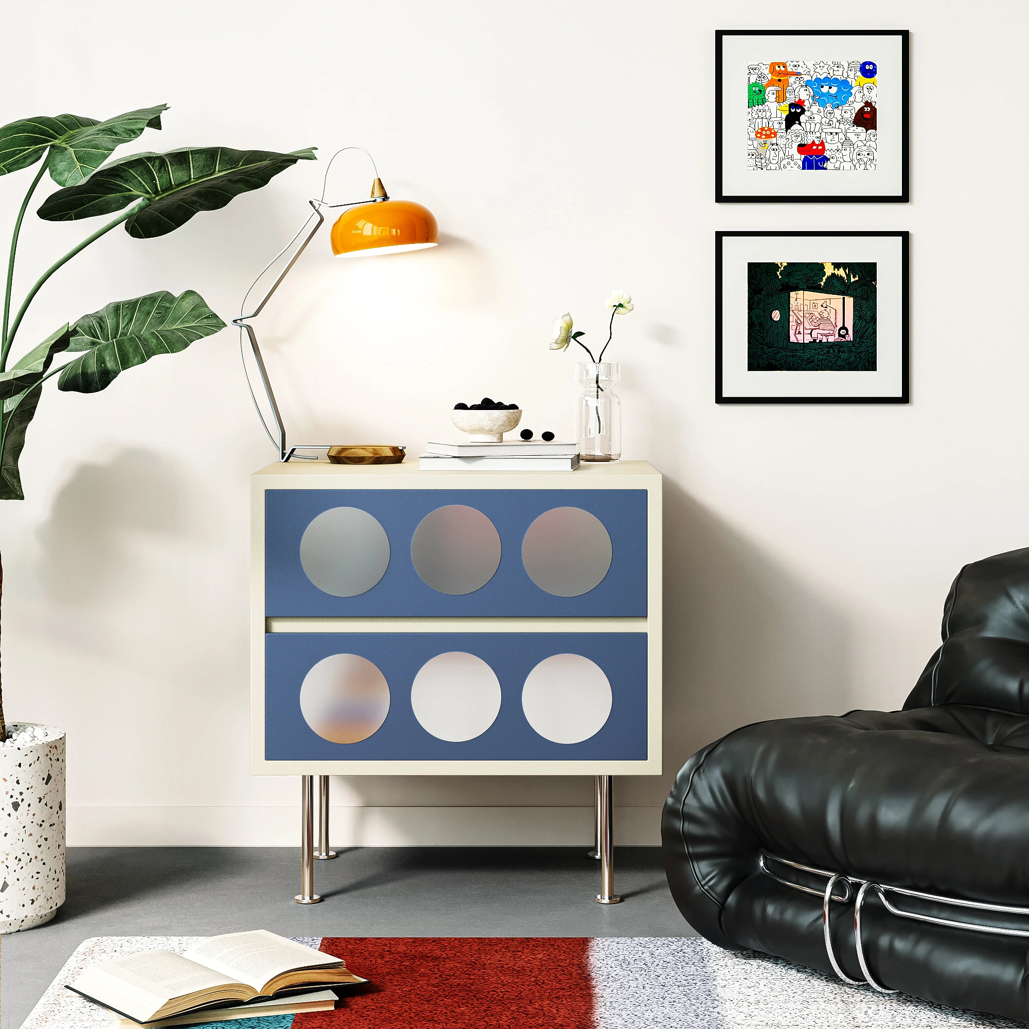 Style Sideboard Cabinet for Living Room Bedroom Hallway Entryway Storage Unit with Contrast Color Edges Large