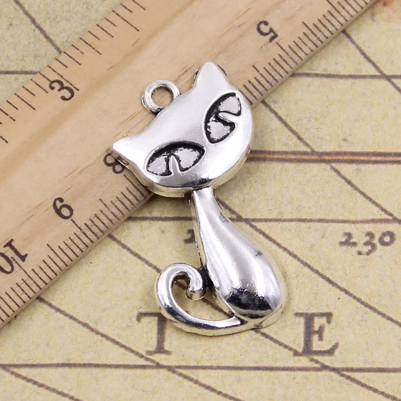 8pcs Charms Cat Fox 39x32mm Tibetan Bronze Silver Color Pendants Antique Jewelry Making DIY Handmade Craft For Bracelet