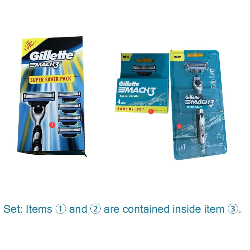 Gillette Mach3 Razor Set for Men 1 Handle + 5 Blade Refills 3-Blade Layers Close Shave Kit view 4