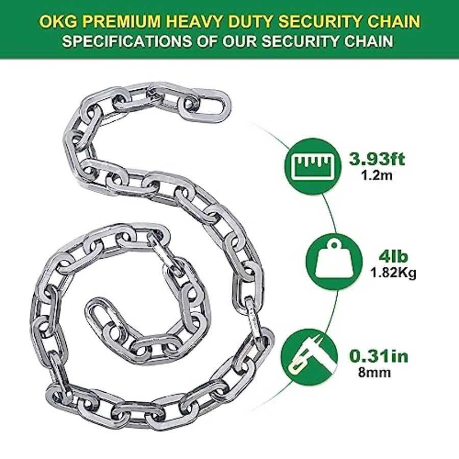 OKG Heavy Duty Security Chain 3.9ft x 5/16 Thick Outdoor Gate Chain Cut Proof Chain Made of Hardened Alloy Steel Ideal for Fenc
