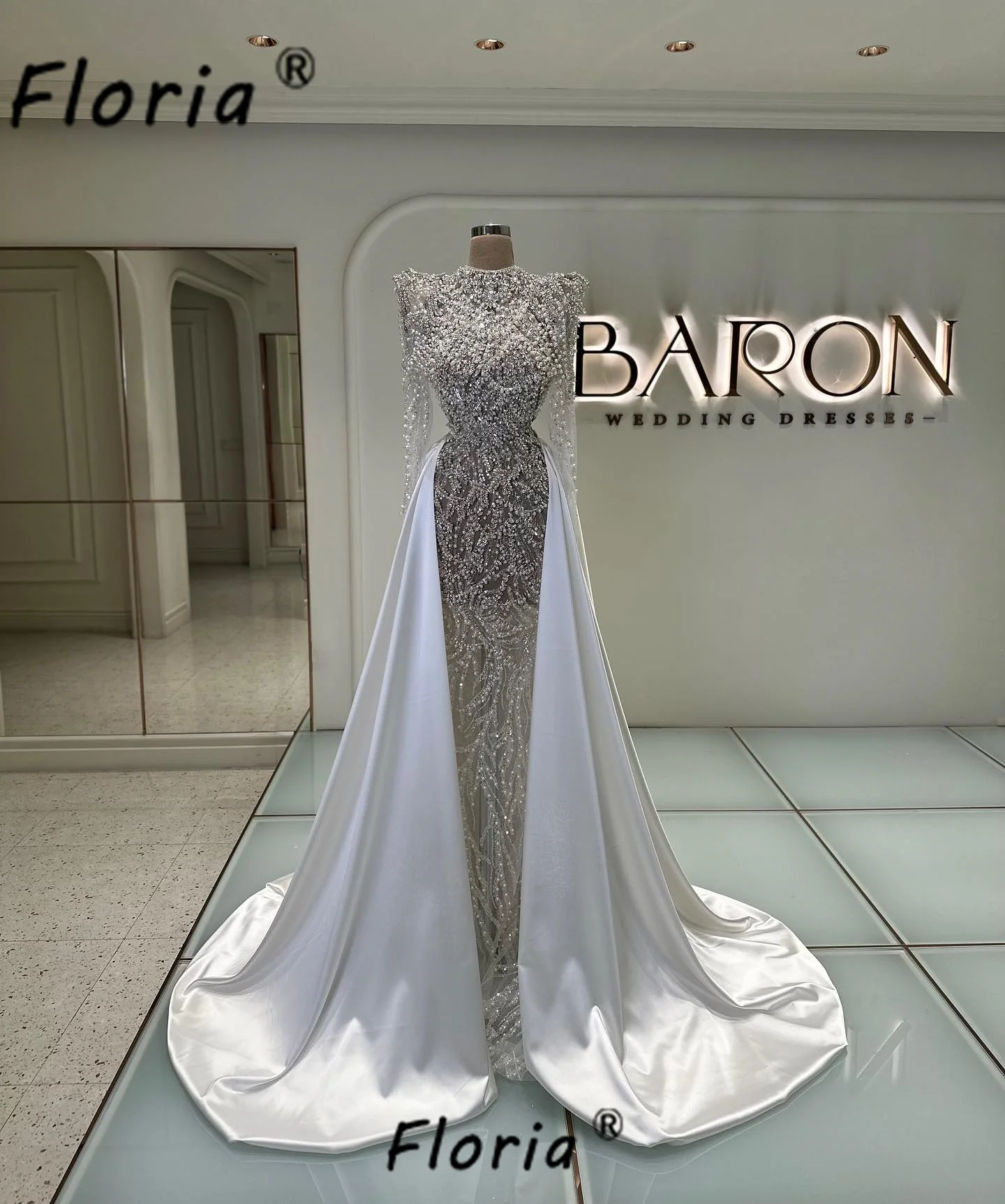 

Heavy Beads Pearls Crystal Evening Dress with Overskirt Dubai Formal Occasion Gowns Long Celebrity Party Dress Vestidos de gala
