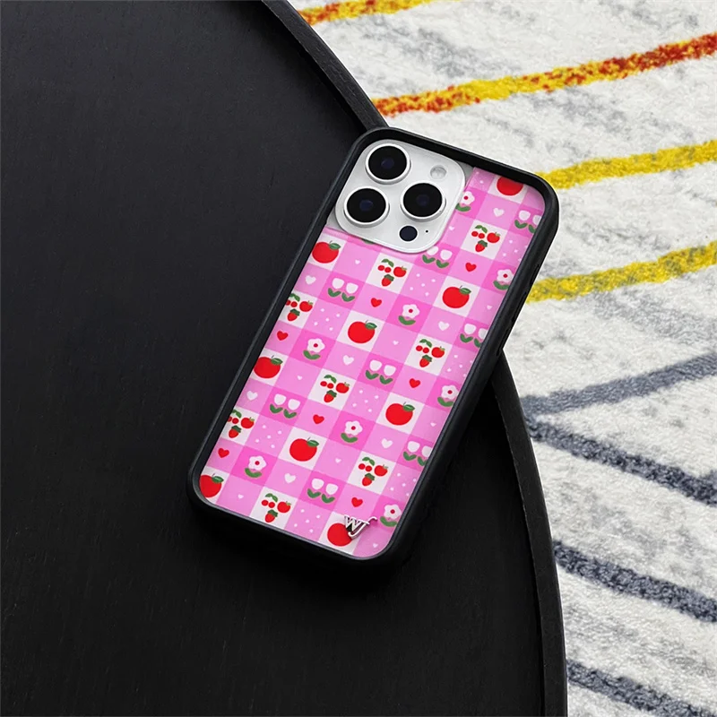 Wildflower Grid Love Heart Armor Shockproof Case For iPhone 16 15 14 13 12 Pro Max WF Lable Coconut Tree Shockproof Back Cover