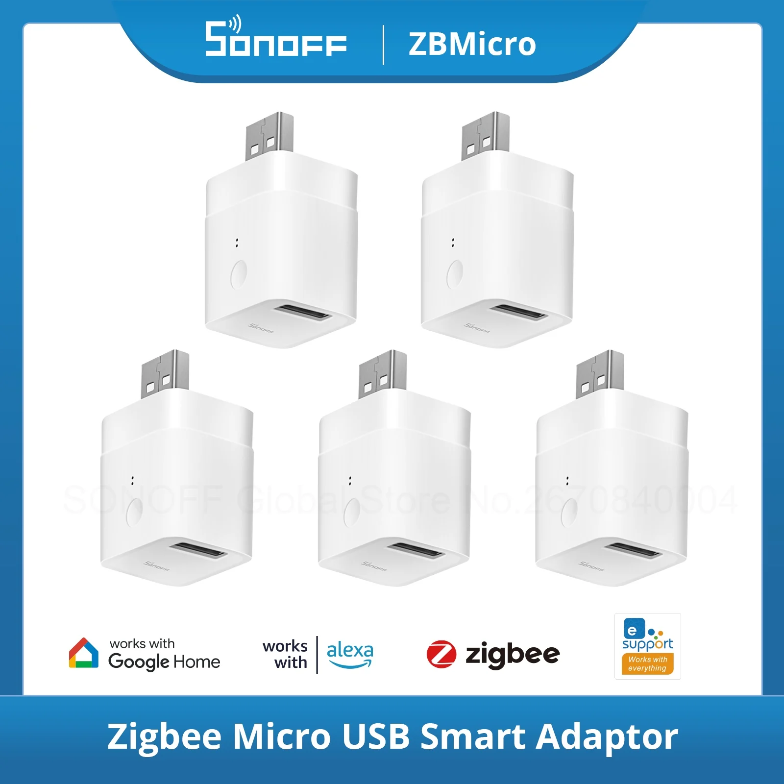 1-10PCS SONOFF ZBMicro Zigbee 3.0 USB Smart Adaptor Supports Fast Charging Adapter Smart scenes Works With Alexa Google ZBDongle