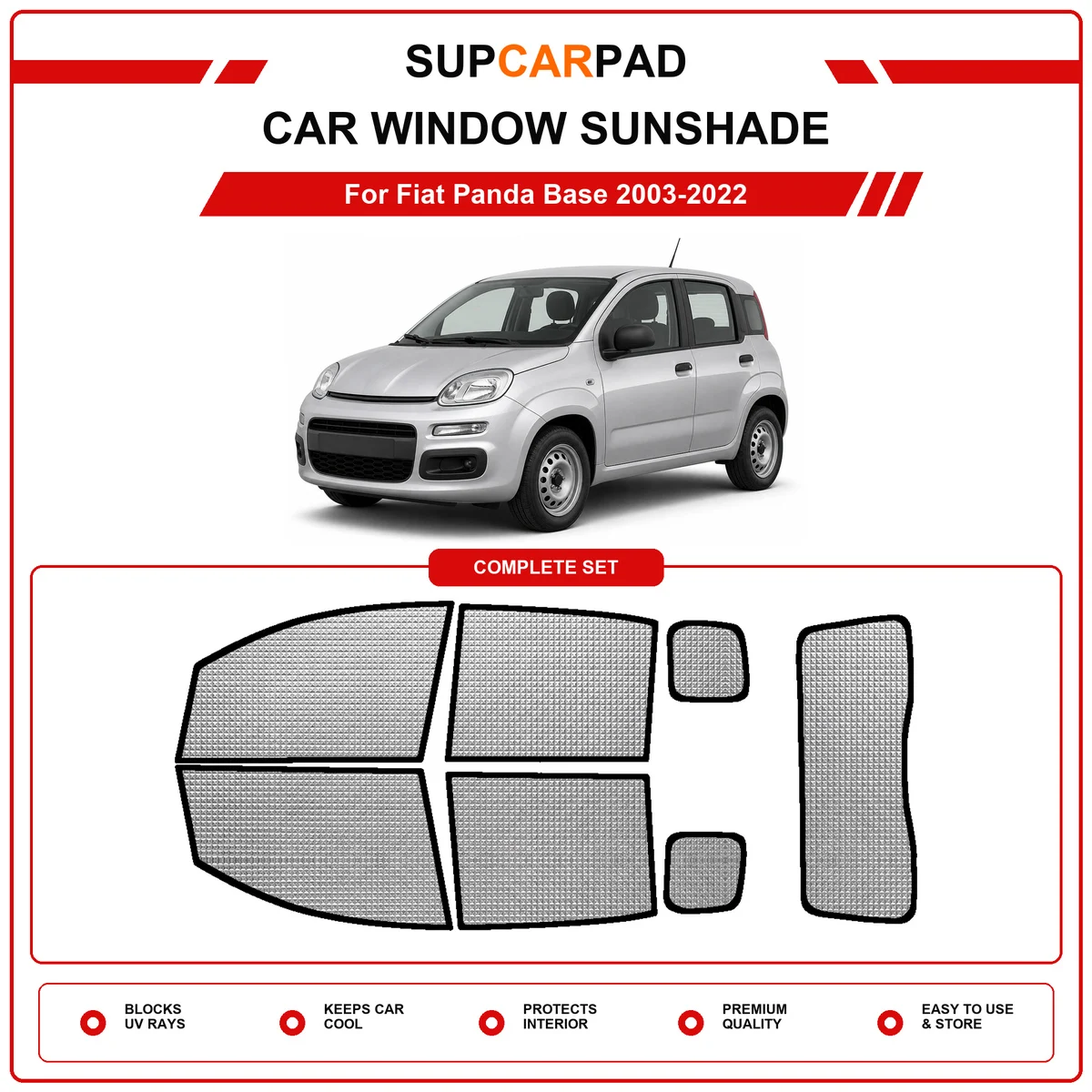 For Fiat Panda Base 2003-2022 Pre‑Cut Auto Window Sunshade Anti‑UV Car Sun Visor Protector