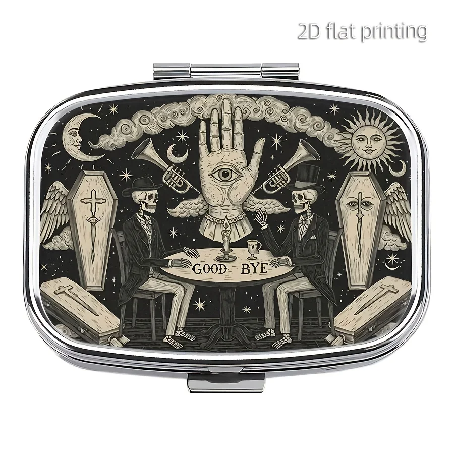 1 "Goodbye" Pill Box - Portable Pill Box with Two Compartments, Suitable for Carrying in Your Pocket or Purse - Decorative Metal Vitamin Organizer - Unique Gift for Travel