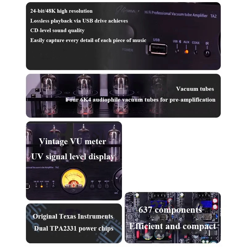 Fièvre amplificateur de puissance à Tube HIFI 6K4 Tube Bluetooth 5.3 double puce TPA3221 amplificateur domestique 100W * 2 puissance de sortie USB 24BIT 84KHz