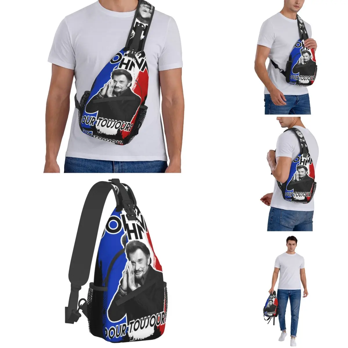 Johnny Hallyday Forever Small Sling Bags, Peito Crossbody Shoulder Backpack, Mochilas esportivas ao ar livre, Rock Music Impresso Satchel