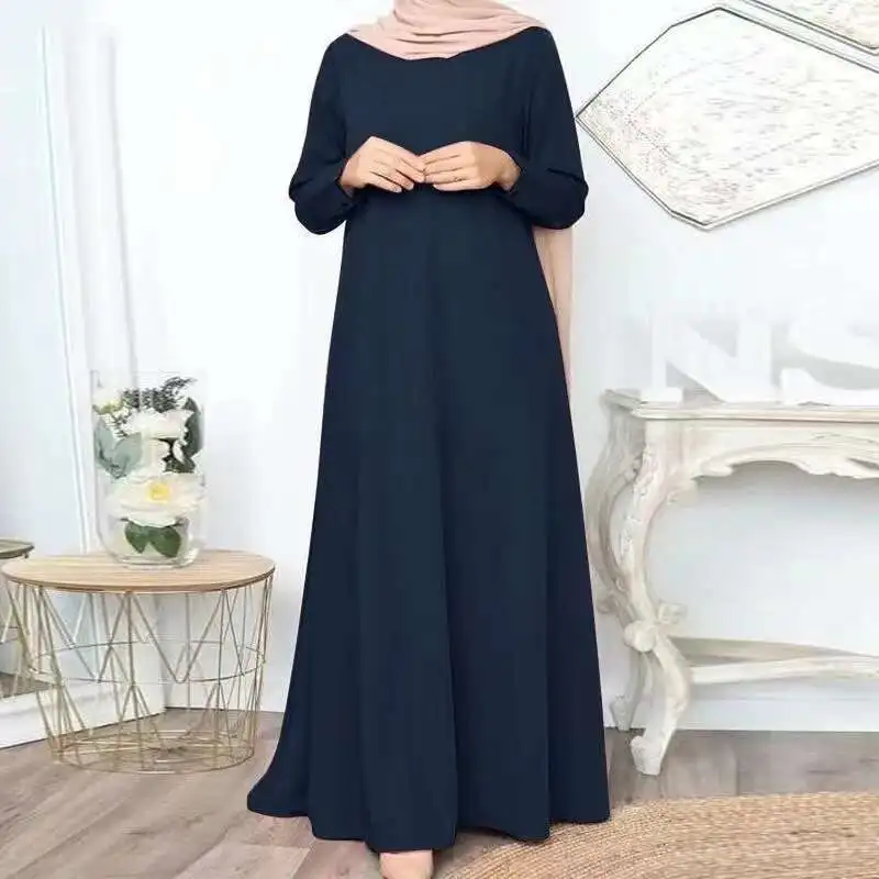 

New Muslim Solid Color Loose Fitting Pullover Casual Elegant Long Sleeved Dress Factory Batch Ramadan Dubai Luxury Islam Elegant