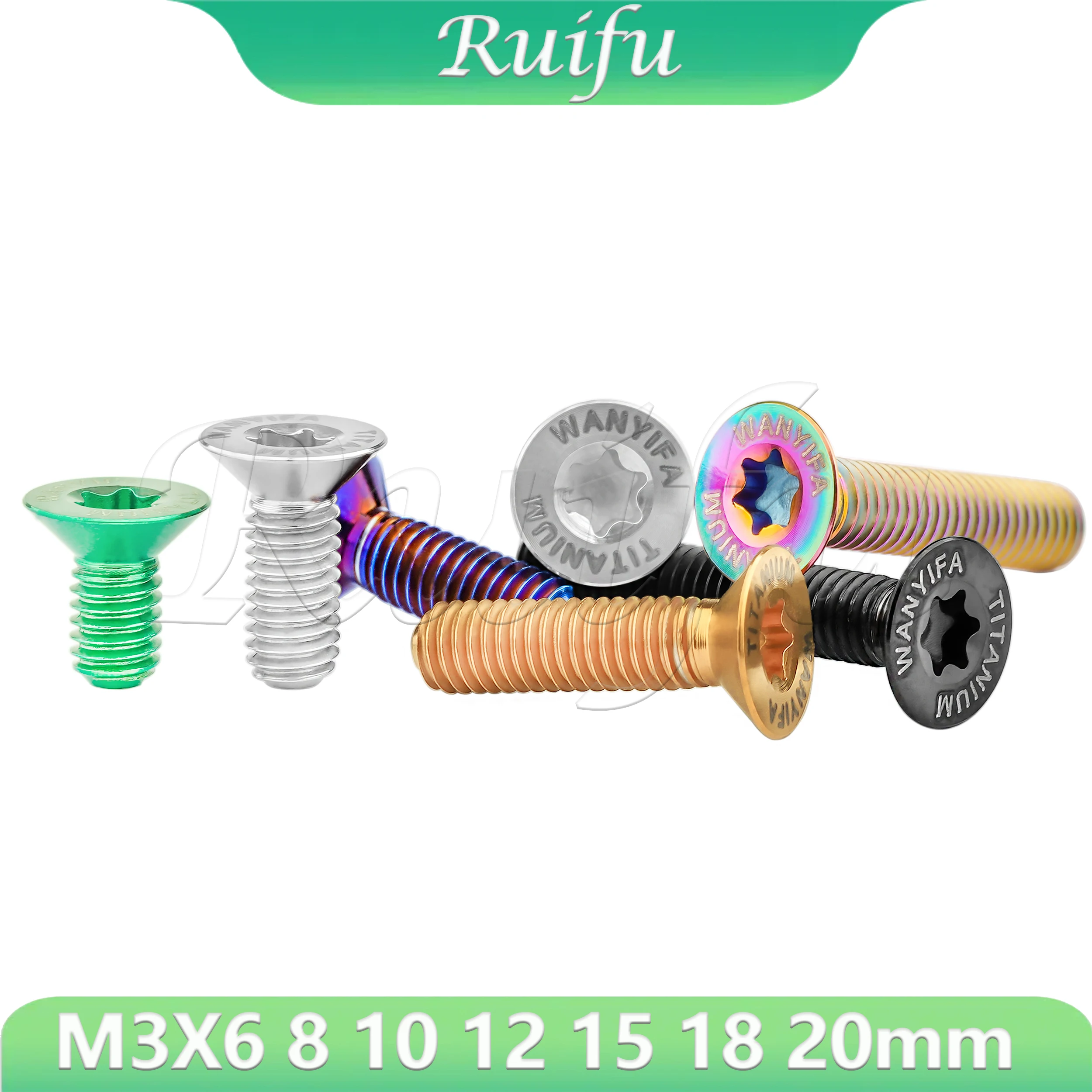

Ruifu Titanium Bolt 20PCS M3X6 8 10 12 15 18 20mm Countersunk Head Cap Screws with Laser Marked Screws