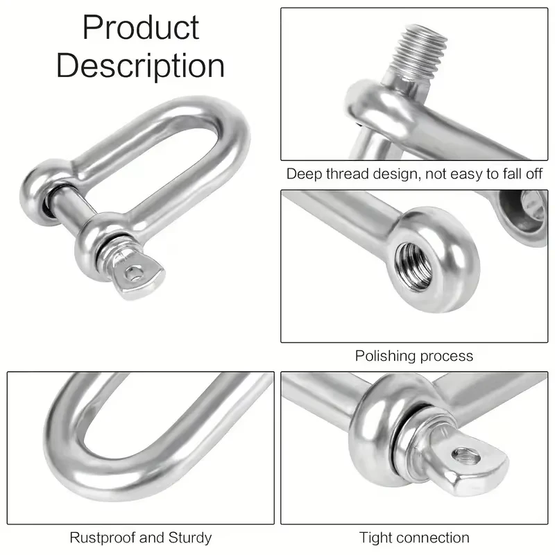 5PCS D Shackle Titanium Steel Heavy Duty with Screw Pins for Chain Wire Rope Lifting Camping