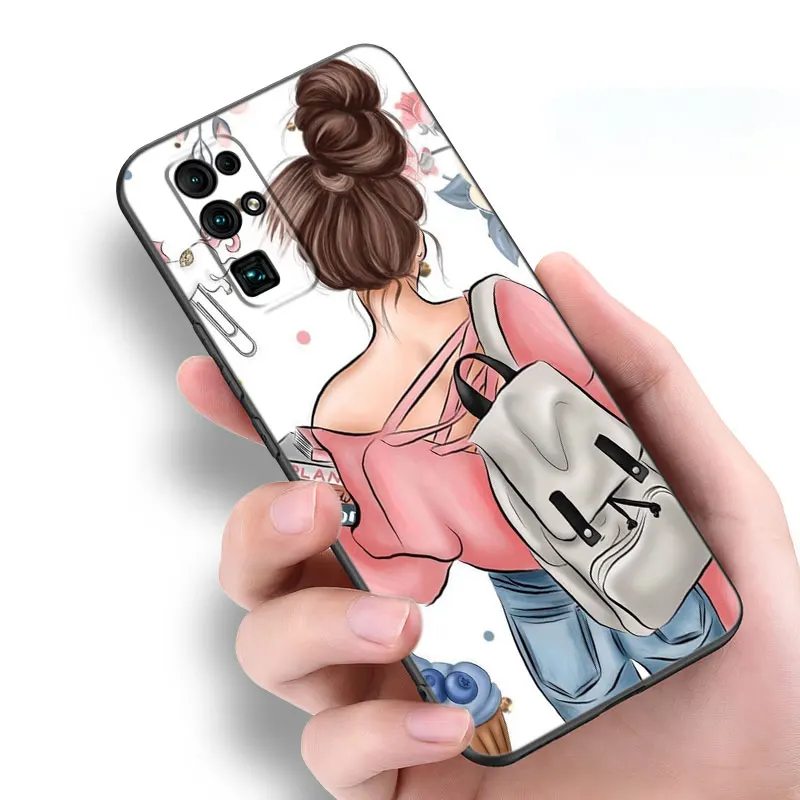 Fashion Girl Art Phone Case For Huawei Nova 5T 7 8 9 7i 8i Honor 30S 50 60 70 Mate 10 20 Lite 40 Pro Plus SE Soft Black Cover