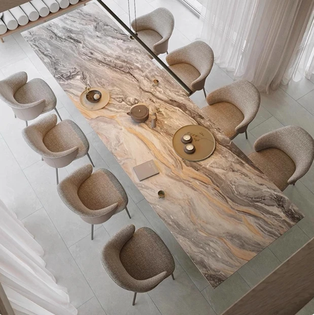 For Villa Apartment Graphic Luxury Waterproof Onyx Marble Dining Table Feature