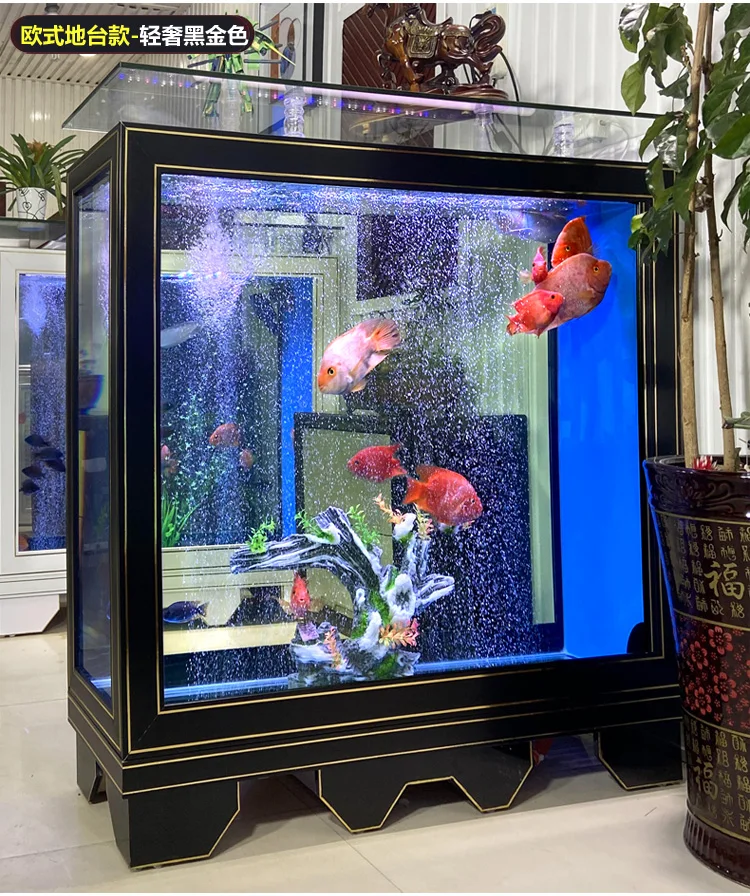 European style screen living room floor-floor household medium-sized water-free ecological large-scale bottom filter fish tank