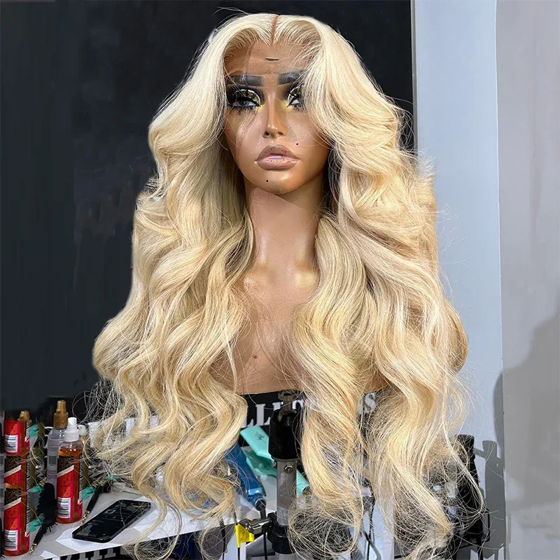 Peluca con malla frontal larga y profunda para mujer, pelo de bebé prearrancado para uso diario, Rubio 613, 180 de densidad, sin pegamento, 26 pulgadas