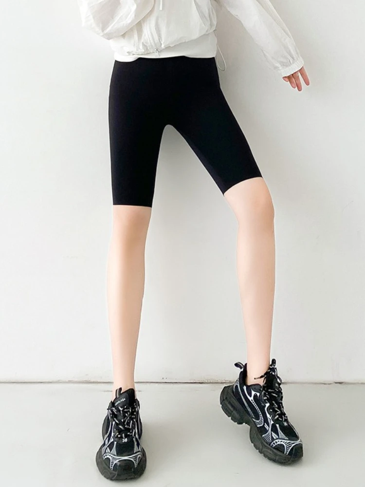 Summer Knit Biker Shorts Women Slim Skinny Sports Shark Yoga Short Leggings Fitness Knee Length High Waisted Cycling Shorts