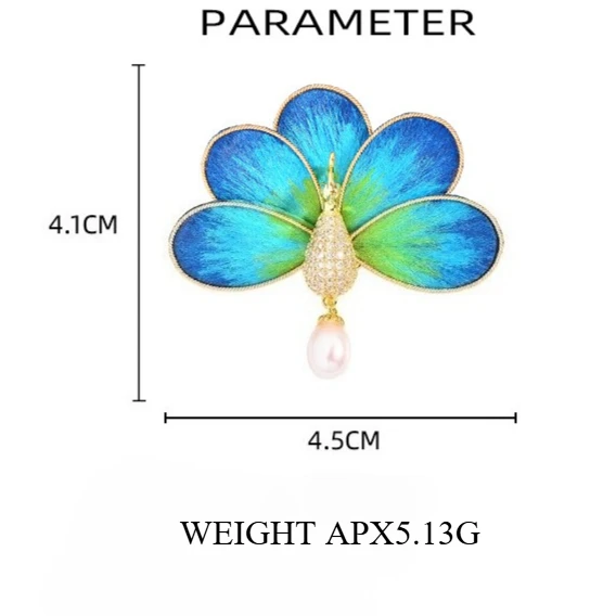 Chinese Style Gradual Change Color Peacock Open Screen Brooch Pins Intangible Cultural Heritage Fluff Freshwater Pearl Corsage