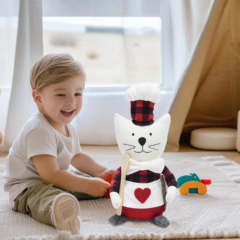 Sitting Stuffed Animal Toddler Cat Toy With Chef Cat Shaped Multifunctional Stuffed Cat Cat Toy Girls Soft Toy For Boys Girls