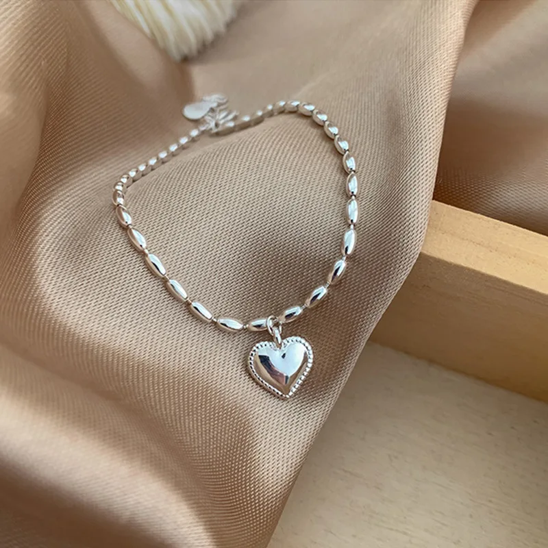 VOQ Silver Color Heart Rice Grain Bracelet Accessory Stylish sweet smooth Heart bracelet Birthday party jewelry for women