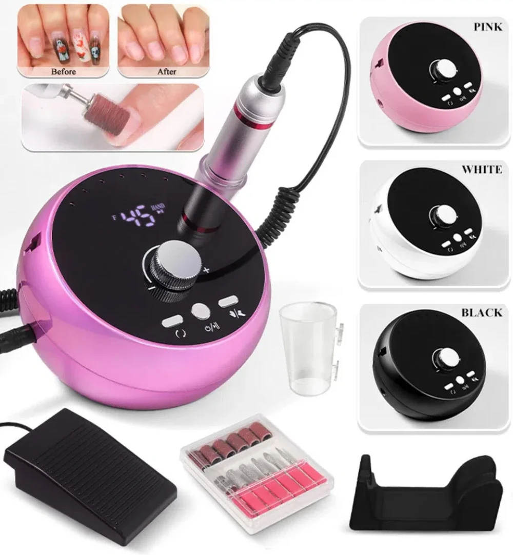 Taladro eléctrico para uñas, máquina de manicura profesional con Motor sin escobillas, juego de lijadora, equipo pulidor para salón de manicura, 45000RPM