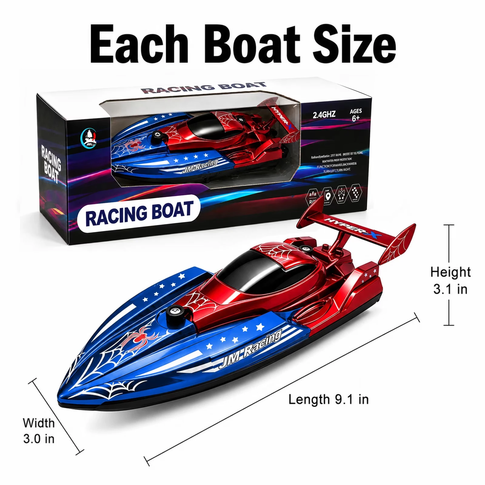 RC Boat for Kids 2.4GHz Remote Control Racing Speed Boat Rechargeable Electric Water Toy Spider Boat Pool Lake Outdoor Toy Gift