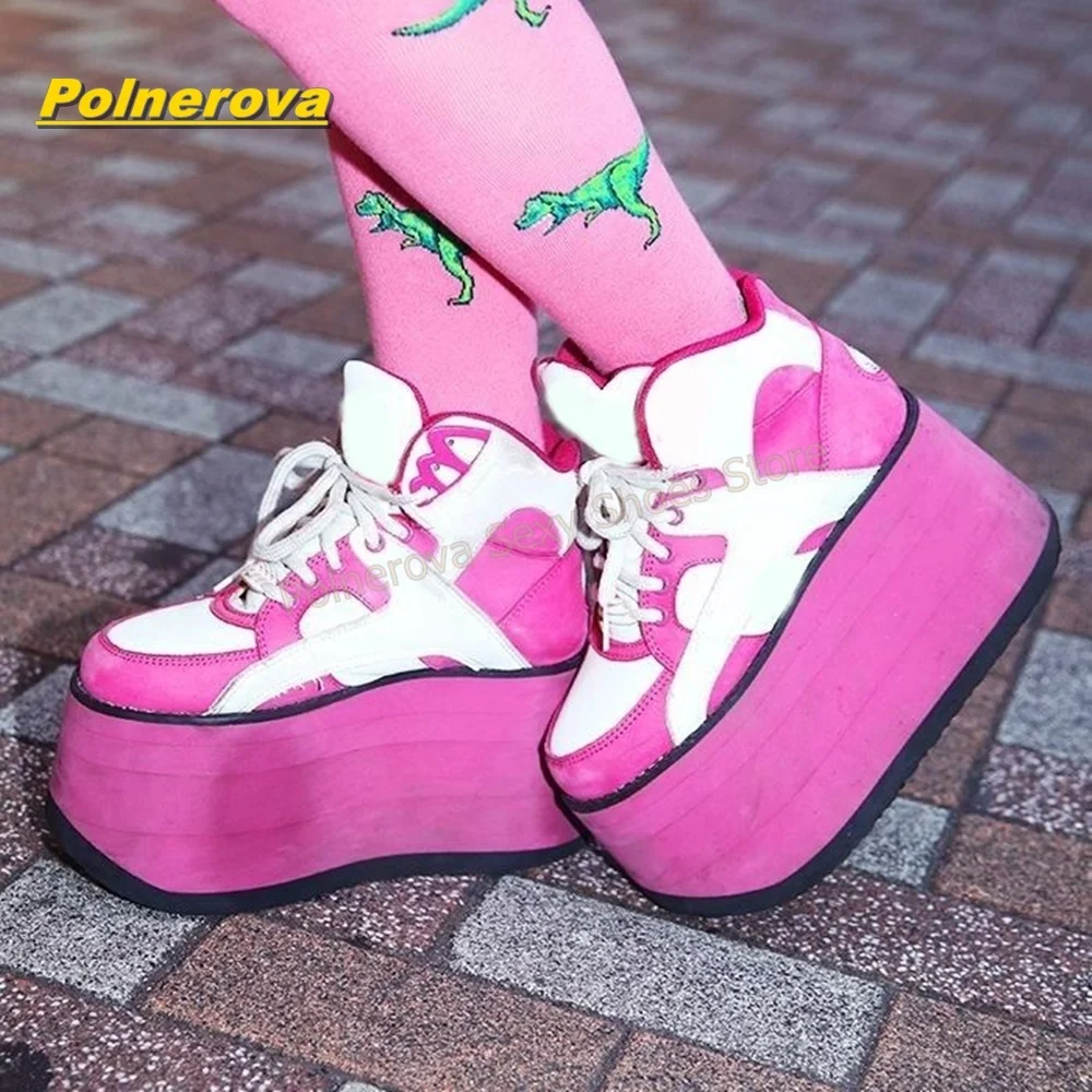 Damen Y2K Plateau-Mode-Sneaker in Pink mit Schnürung, Keilabsatz, High-Top-Schuhe, Punk-Gothic-Cosplay-Mode, dicke Sohle, Schuhe 2026
