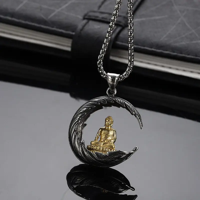 Latest Retro Personality Trend Moon Buddha Pendant Necklace Neutral Fashion Party Jewelry Gift