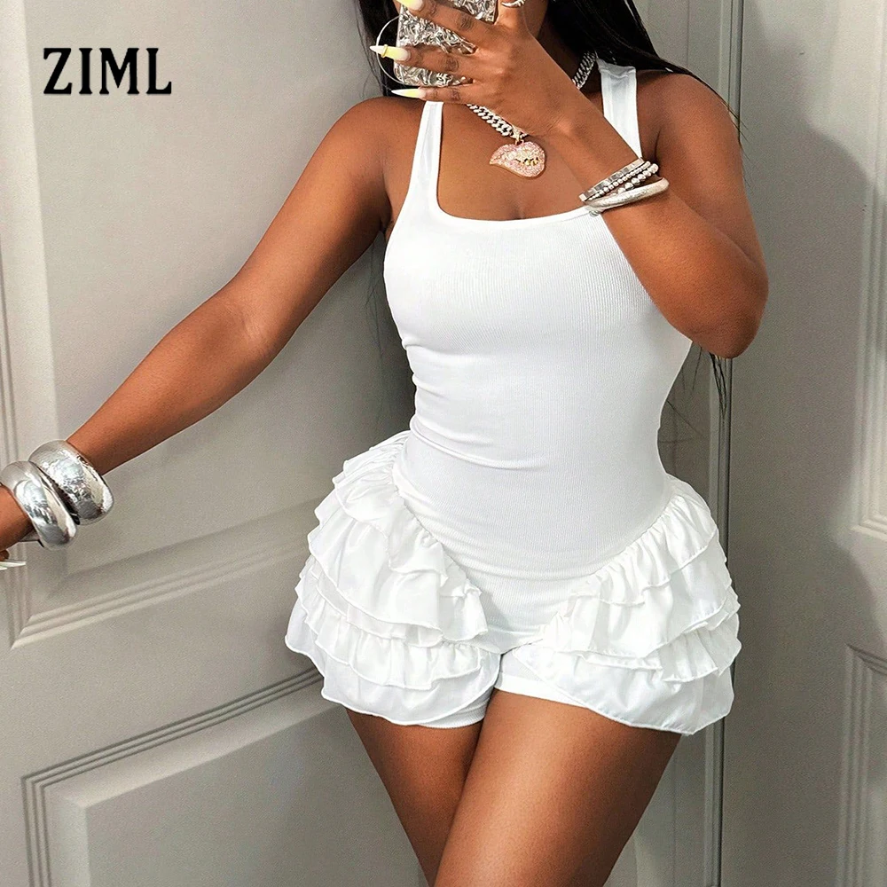 

ZIML однотонный утягивающий комбинезон с открытой спиной и складками для женщин, темпераментный комбинезон без рукавов с квадратным воротником и высокой талией, женский