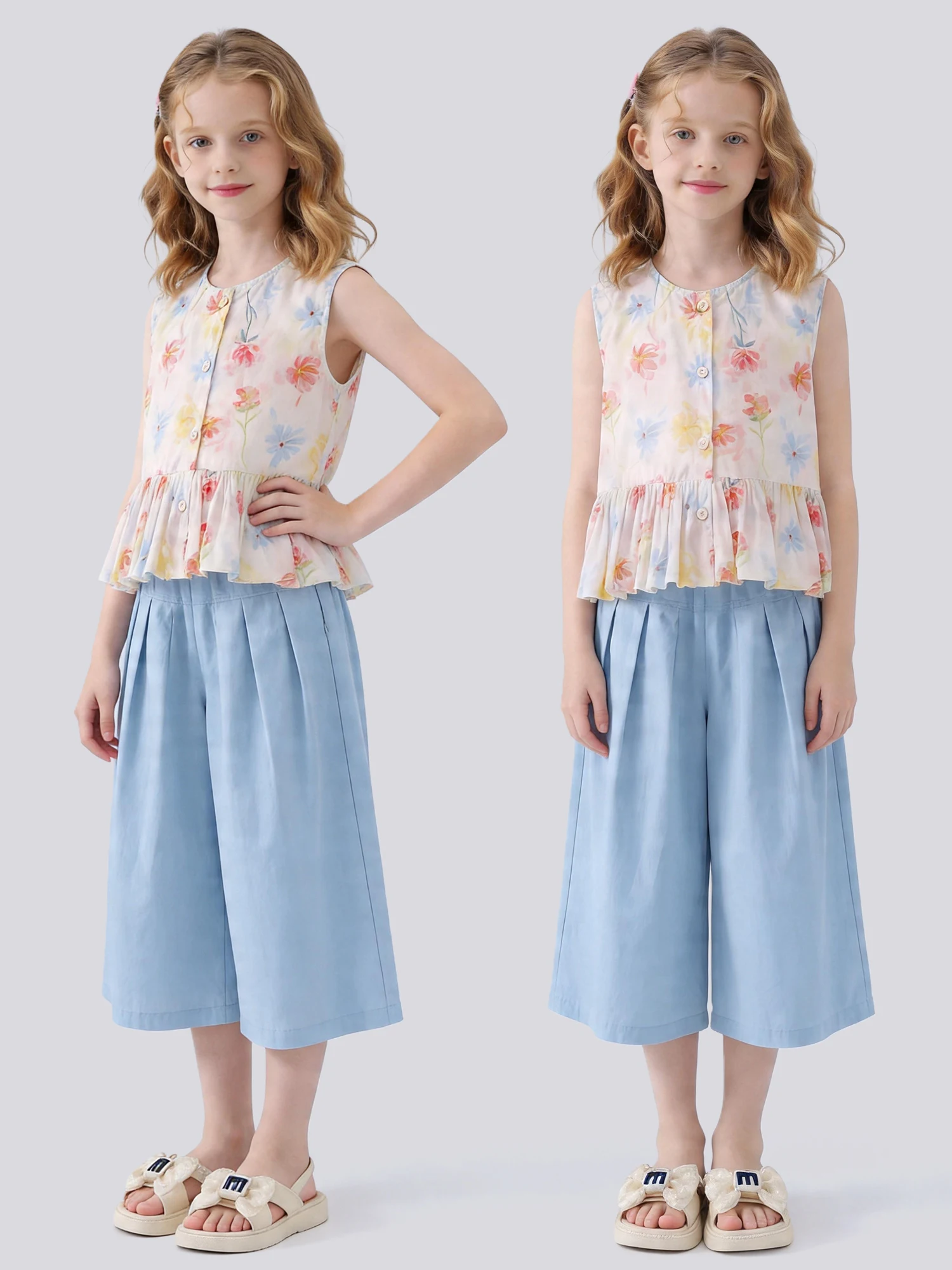 ensemble-deux-pieces-decontracte-pour-filles-imprime-floral-d'ete-pantalon-large-longueur-sept-quarts-vetements-pour-enfants-tenue-de-style-coreen
