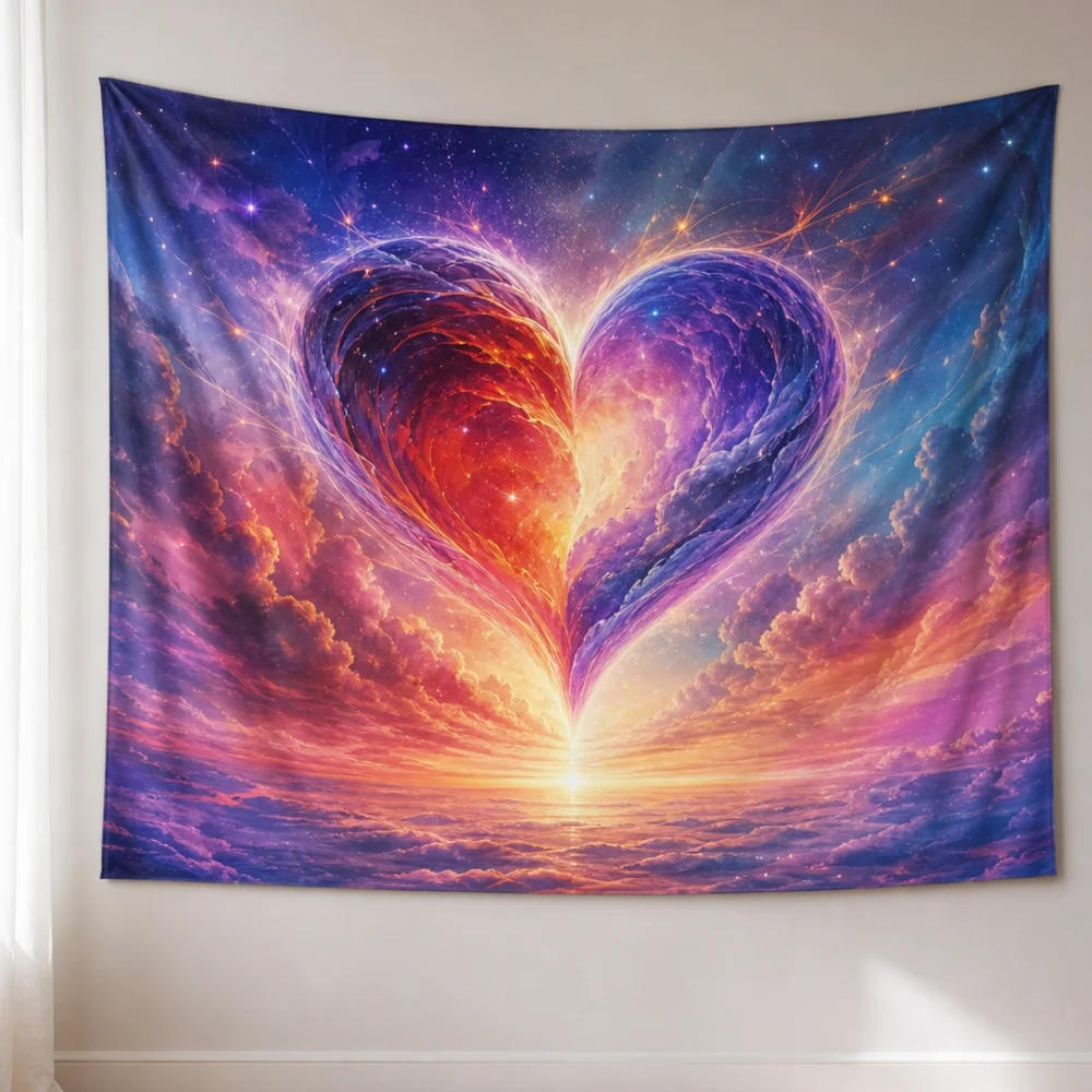 Red and Blue Gradient Nebula Love Tapestry 150 × 100CM Suitable for Couples and Girls' Bedroom Atmosphere Wall Background Cloth