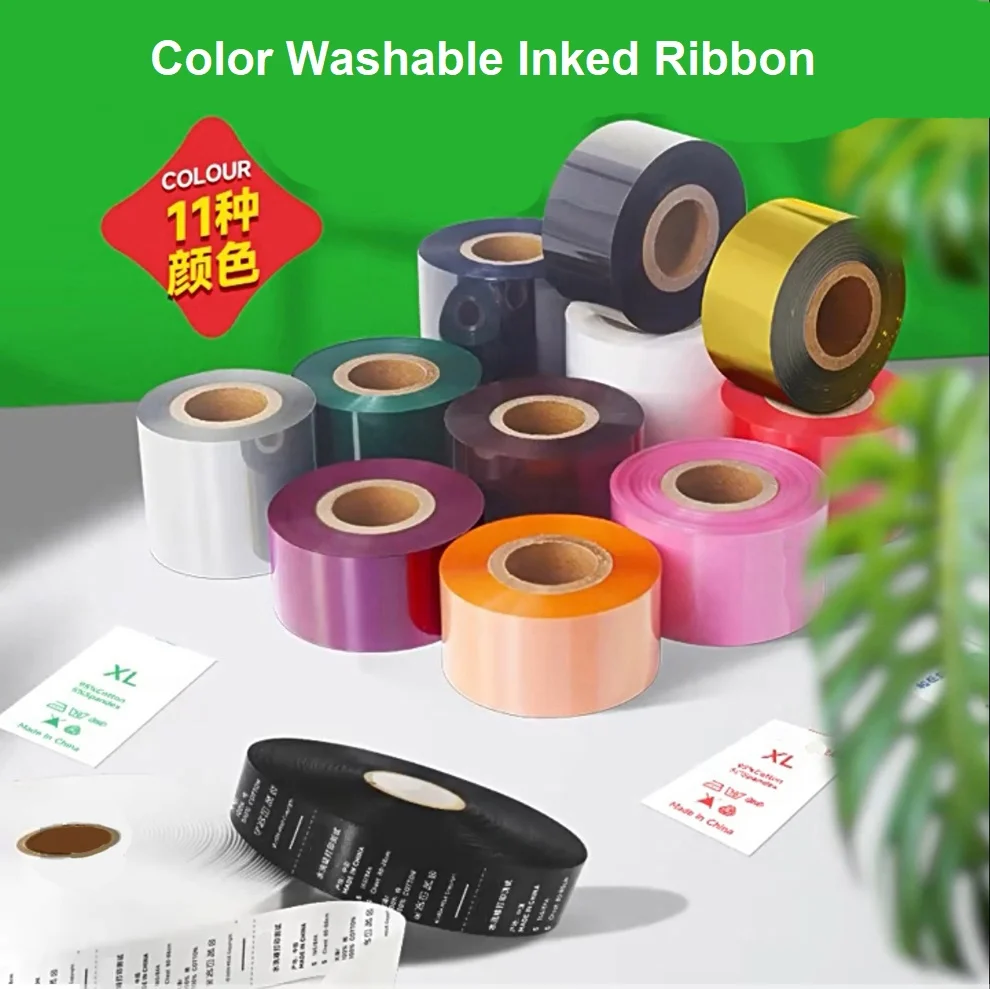 Washable Resin Ribbon Gold/Orange/Pink 30 35 40 45mm Care Label Printing Inklined Ribbon Roll for Polyester Ribbon/Nylon Ribbon