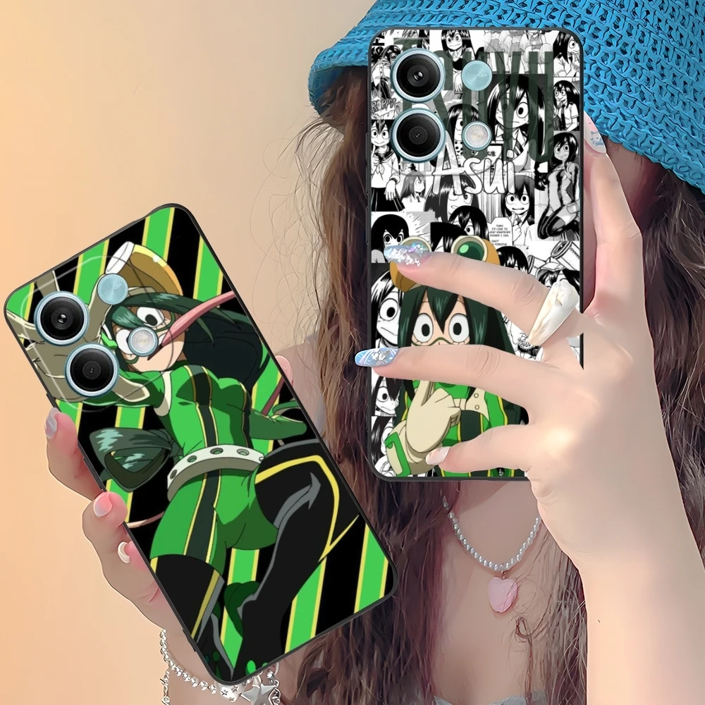 Hero Tsuyu Asui Froppy Cell Phone Case for Xiaomi Redmi 13 13C 12 12C 10 10C A1 A2 A3 Plus 5G Black Soft Phone Cover Shell