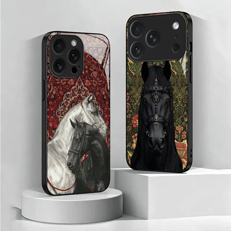 Horse Art Aesthetics Tempered Glass Phone Case for Samsung Galaxy A17 A16 A15 A14 A13 A57 A56 A55 A54 A53 A37 A36 A35 A34 A33 A2