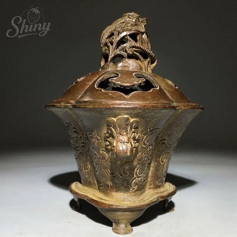 Antique Four-Legged Double-Handled Incense Burner Home Decor Incense Burner for Indoor Tea Ceremony