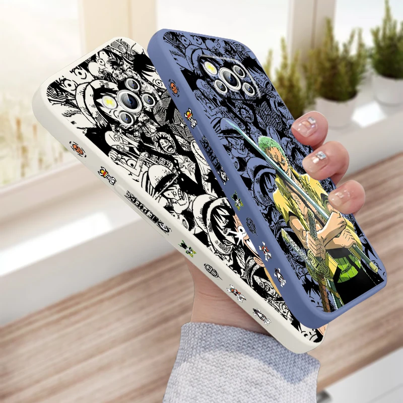 

One Piece Luffy Comics Zoro Liquid Left Rope For Xiaomi Mi Poco X6 X5 X4 X3 M6 M5 M5S M4 M3 F5 F4 F3 Pro 5G Back Phone Case