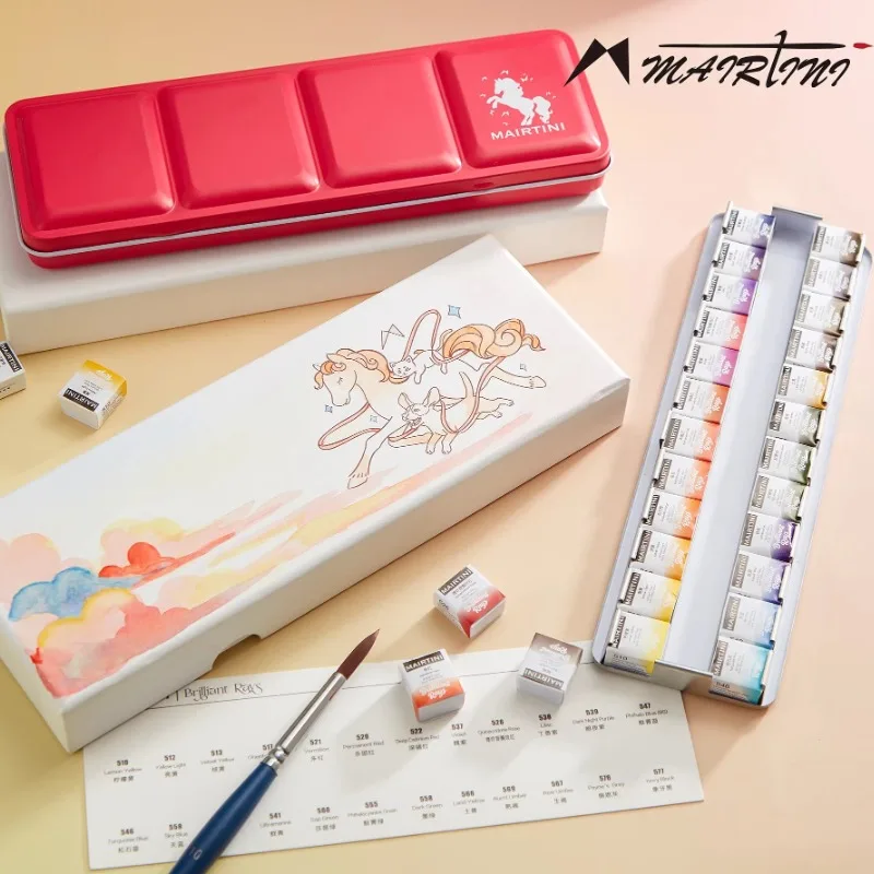 MAIRTINI Light Series College-grade Solid Watercolor Paint 24-Color Set Student Outdoor Portable Painting Tools Art Supplies