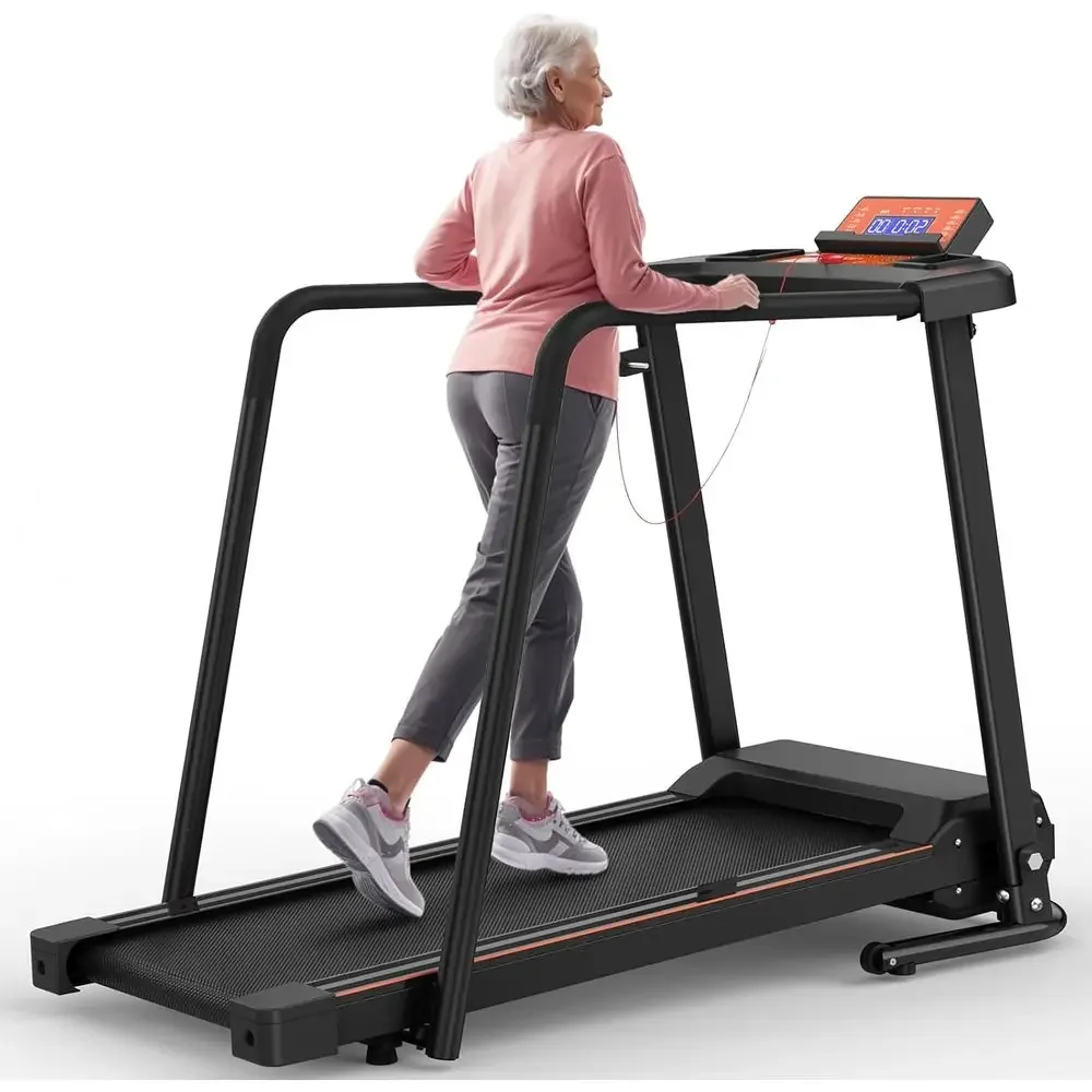 

Adjustable Walking Treadmill with Senior Support, Long Handrail, Cup Holder, and LCD Display for Home Use, Supports up to 300 lb