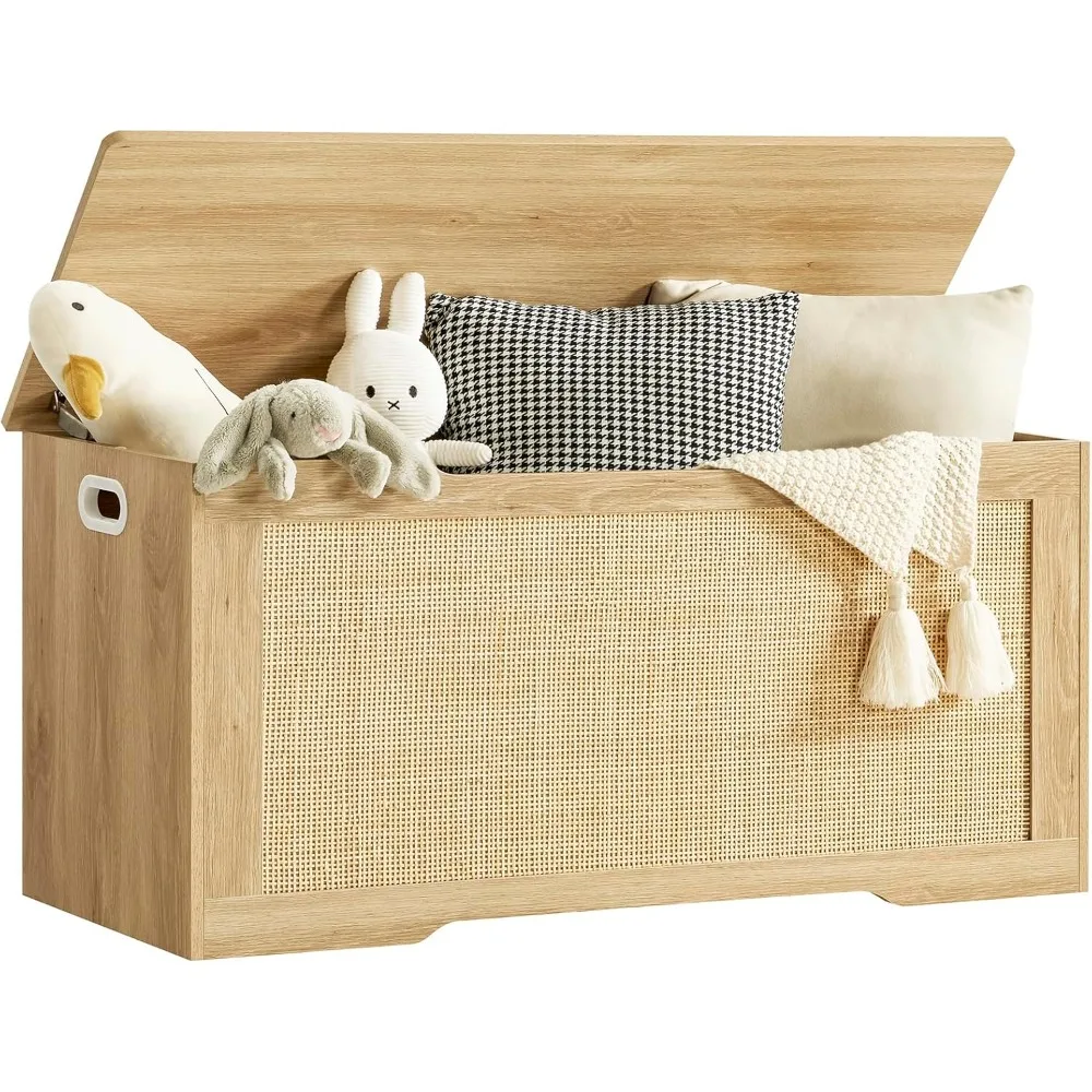 

39.4” Storage Chest, Toy Box with 2 Safety Hinges, Rattan Storage Bench with Storage, Toy Chest for Bedroom,