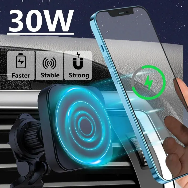 30W Magnetic Car Wireless Charger Stand Magnet Car Phone Chargers Holder Mount For iPhone 15 14 13 12 Pro Fast Charging Station