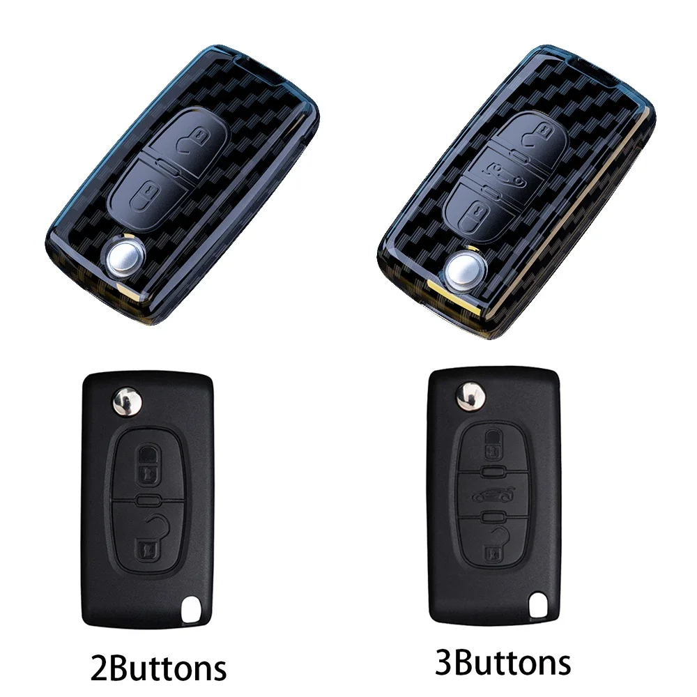 

2/3Buttons ABS Carbon Fiber Flip Folding Car Key Case Cover Fob For PEUGEOT 207 407 307 308 607 For Citroen C2 C4 C5 Protect Ski