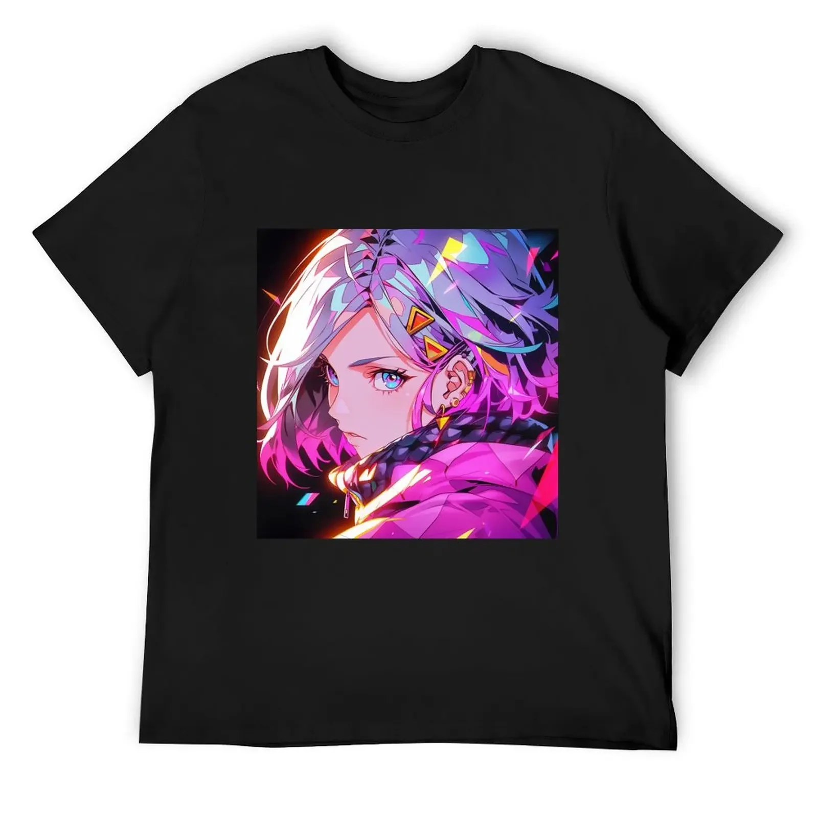 Vibrant Neon Cyber Anime Girl T-Shirt man clothes basketball graphic tees T-shirt men