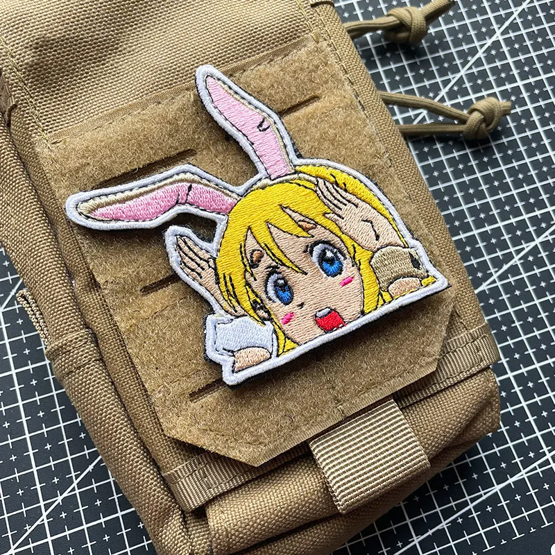 Anime Girl Military Patches Rabbit Ear Sailor Moon Embroidery Badge Big Eyes Cute Tactical Bag Sticker Applique For Clothing