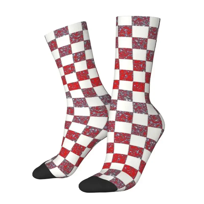 Kawaii Chessboard Glitter Croatia Socks Women Men Male Warm Breathable 3D Printed Chess Board Sports Football Socks