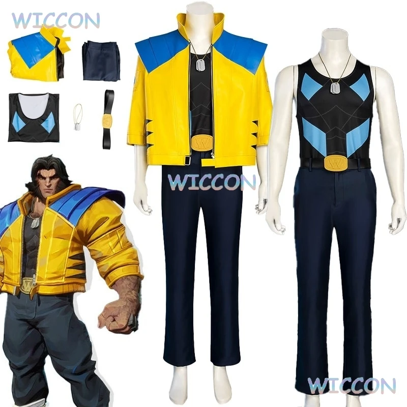 

Logan Cosplay Yellow Loose Coat Game Mv Rivals Cosplay Jacket Pants Full Set Men Male Adult Halloween Carnival Party Suit