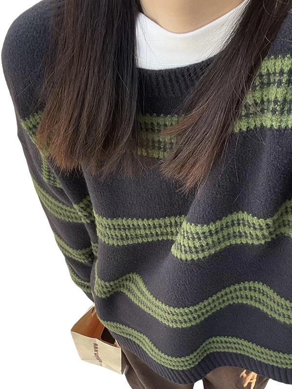 الرجعية اللون Blo المرأة تريكو سترة شريطية ملابس داخلية قاعدة طبقة طويلة Sve جولة Ne منتظم صالح الخريف الشتاء جديد... #5