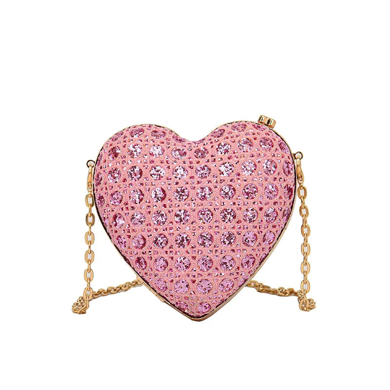 

New Arrivals Women's Crossbody Messenger Bags Fashion PU Handbags with Heart Shape Diamond Crystal Ladies' Purses