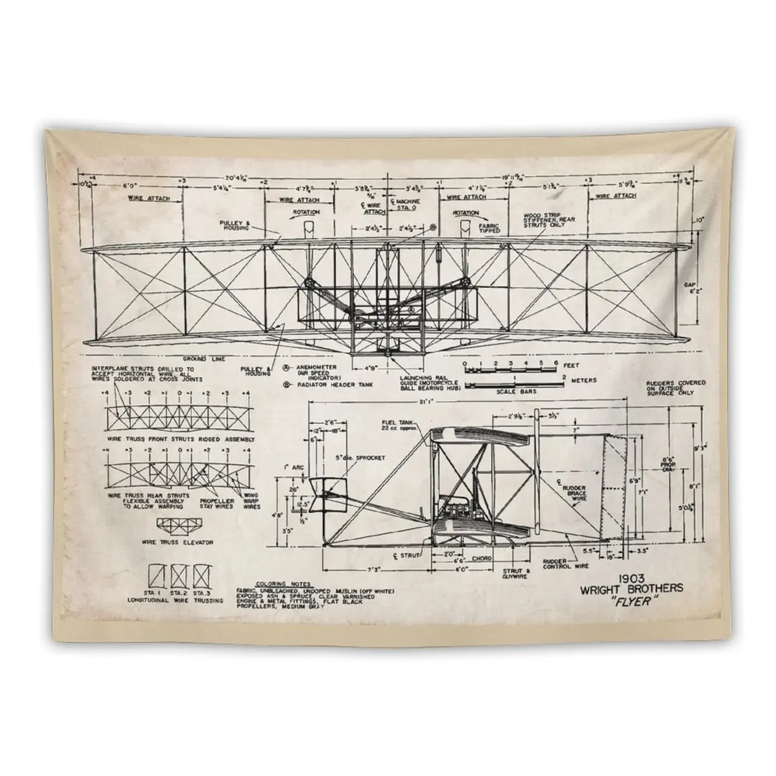 1903 Wright Flyer Airplane Invention Patent Art Tapestry Japanese Room Decor Christmas Decoration Decor Home Tapestry