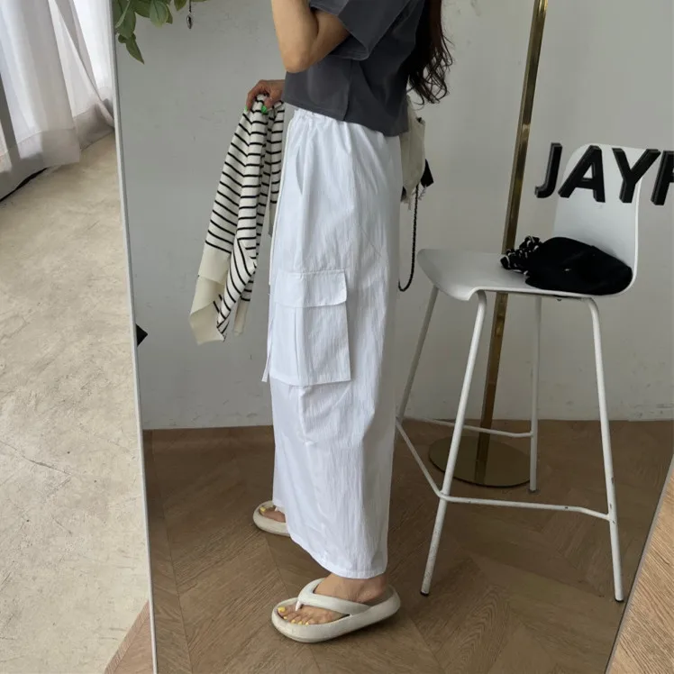 Women's A-Line Long Skirt Workwear  Skirt Slimming Dstring Waist Thin Loose ket Front Slit Versatile Commute Sle