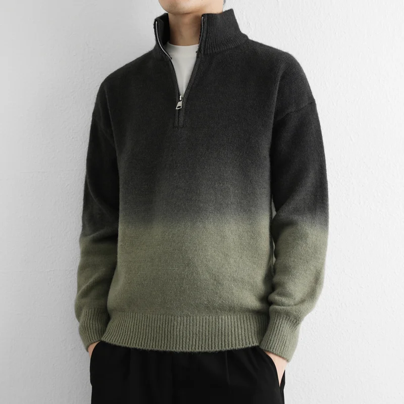 

Pullover Gradient Color Semi-zipper Men's Sweater Knit Top