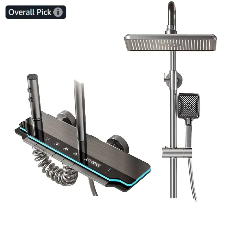 

2025 New Thermostatic Shower System Digital Display Shower Faucet Set Space Aluminum Wall Mount Piano Keys Rain Shower Combo Set